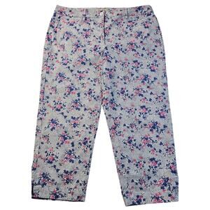 Talbots floral cropped straight leg whimsical fun pink blue print EUC 12 career